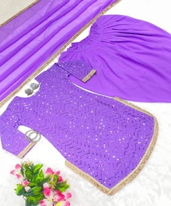 Long Formal Muslim Dress with Dhoti for Women in Chic Online <strong>Pakistani</strong> Fashion with Embroidered Hijab - Product Image 2