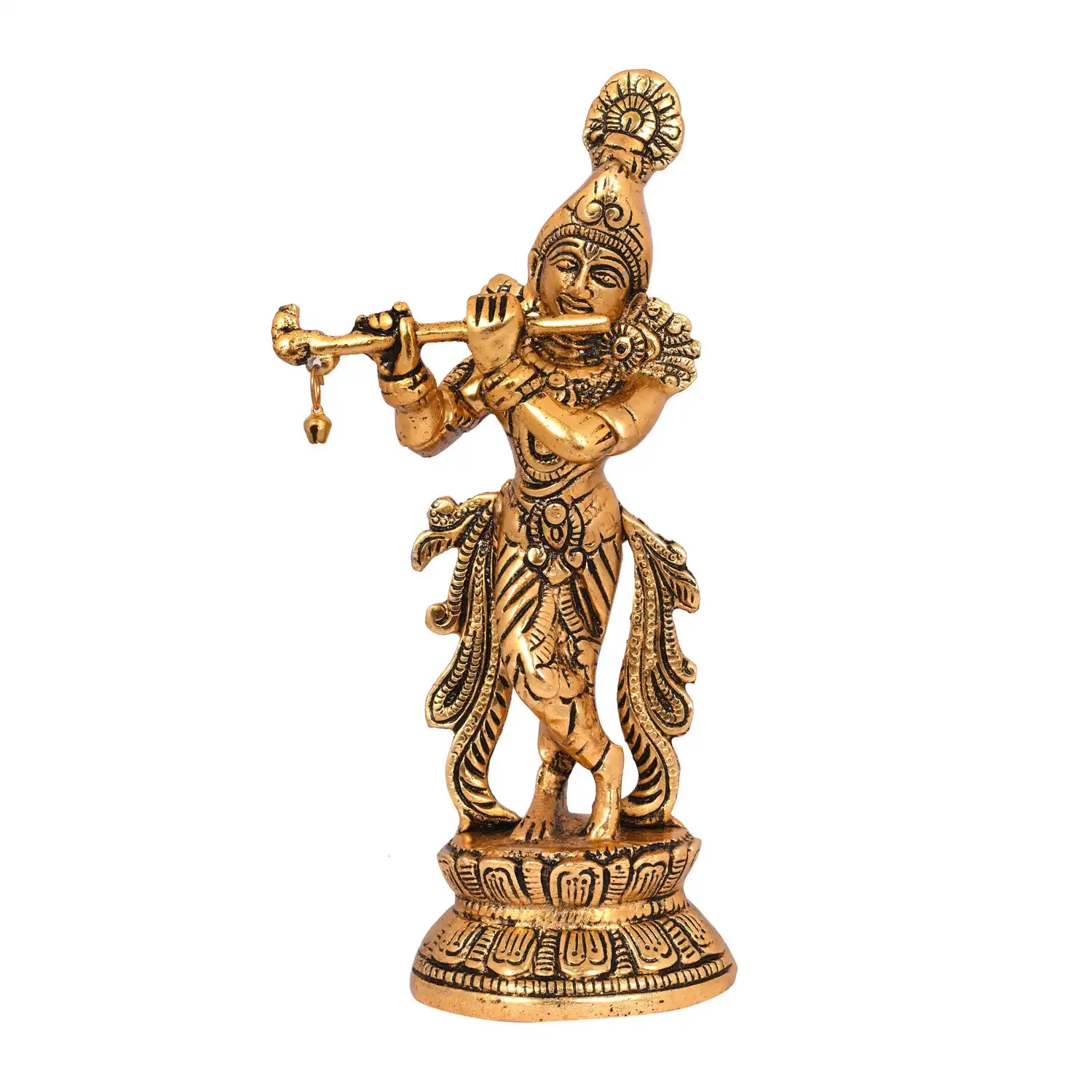 Schlussverkauf Lord Krishnas Statue aus Metall goldenes indisches Idol Krishna Skulptur Zuhause Mandir Tempel Diwali Pooja-Element