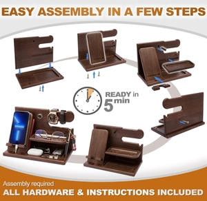 Bằng Gỗ Điện Thoại <span class=keywords><strong>Docking</strong></span> <span class=keywords><strong>Station</strong></span> Người Đàn Ông Của Bàn Đầu Giường Tổ Chức Key Chủ Đứng Ví Đồng Hồ Đứng Quà Tặng Sinh Nhật Ý Tưởng Cho Chồng - Product Image 5