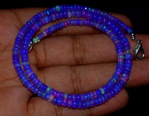 Doğal etiyopya Welo yangın Opal boncuk kolye mavi renk Opal 16/17/18/20/22 inç uzun kolye boncuklu Opal kolye - Product Image 5