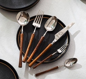 Designer Stainless Steel Cutlery Set with <strong>Smooth</strong> Wooden <strong>Handles</strong> Perfect for Gifting or Daily Use in Homes and Cafes - Product Image 3