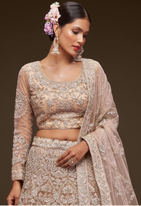 Peacock <strong>design</strong> Lehenga Choli Designer Bridal Lehenga Choli in Pastel with Heavy Embroidery with heavy net dupatta - Product Image 5