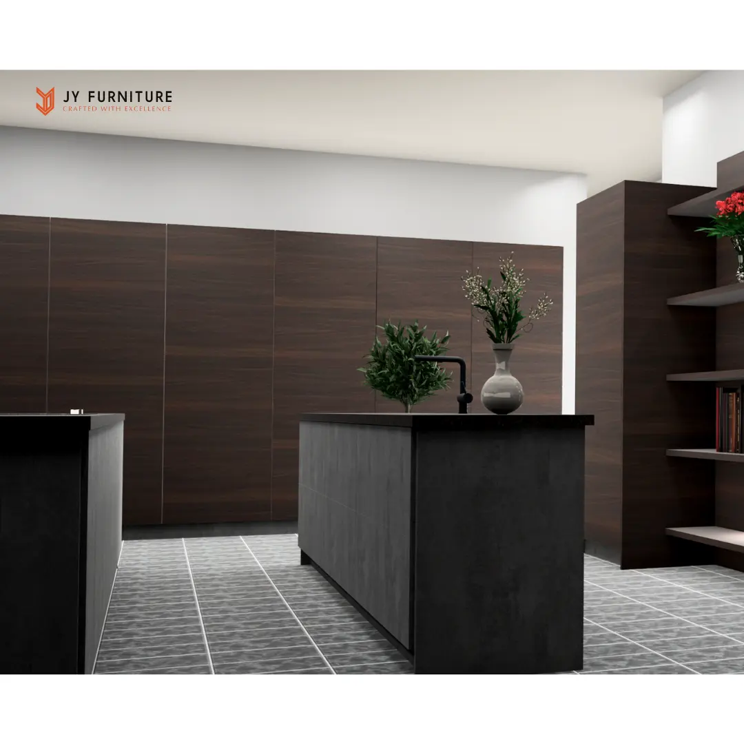 Armario de cocina de madera moderna, mueble Modular laminado de melamina de MDF para apartamento y almacenamiento de cocina, color marrón
