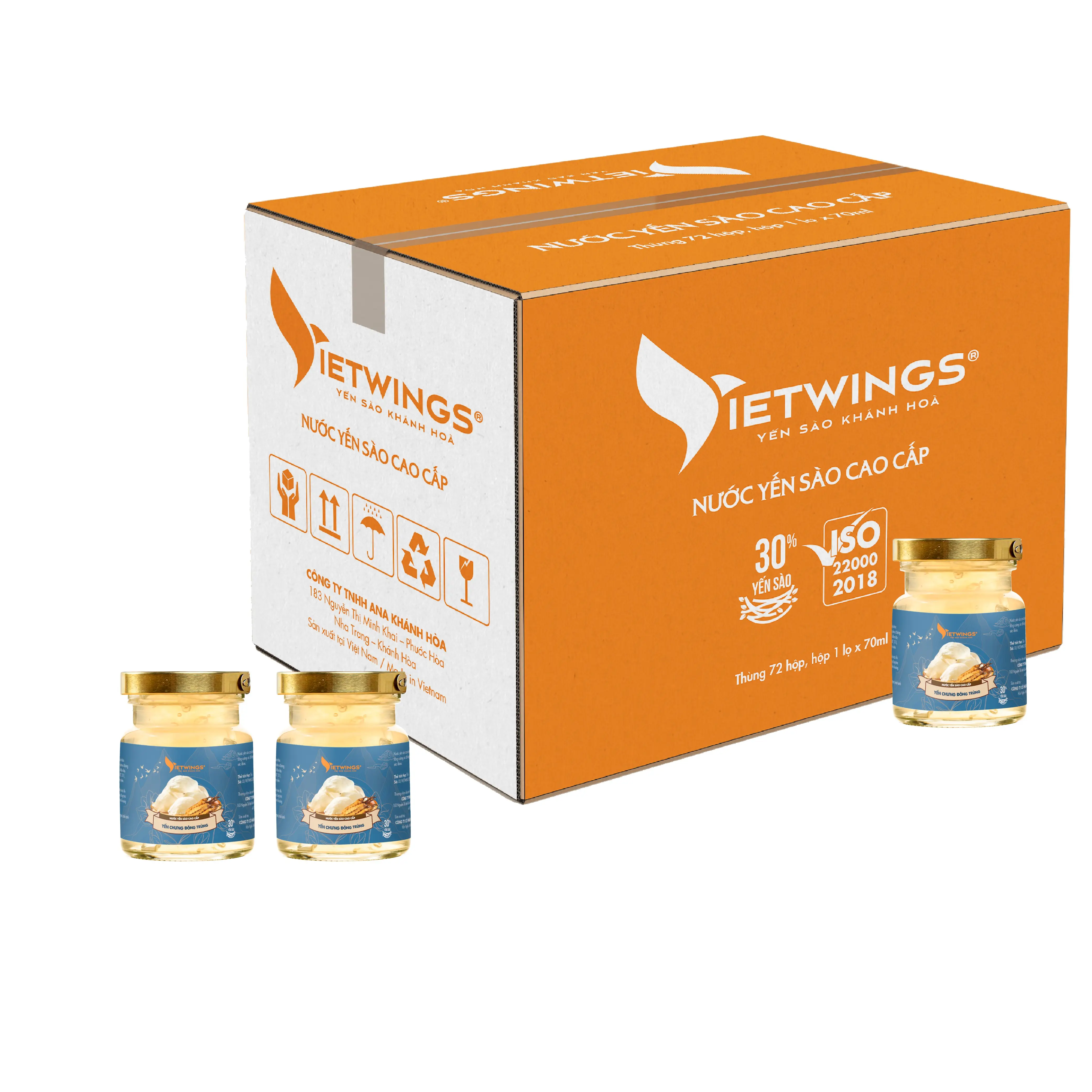 Top selling Natural sweet Vietwings Brand Bird's Nest Drinks 30% Nest Jar 70ml with Cordyceps From Vietnam Manufacturer