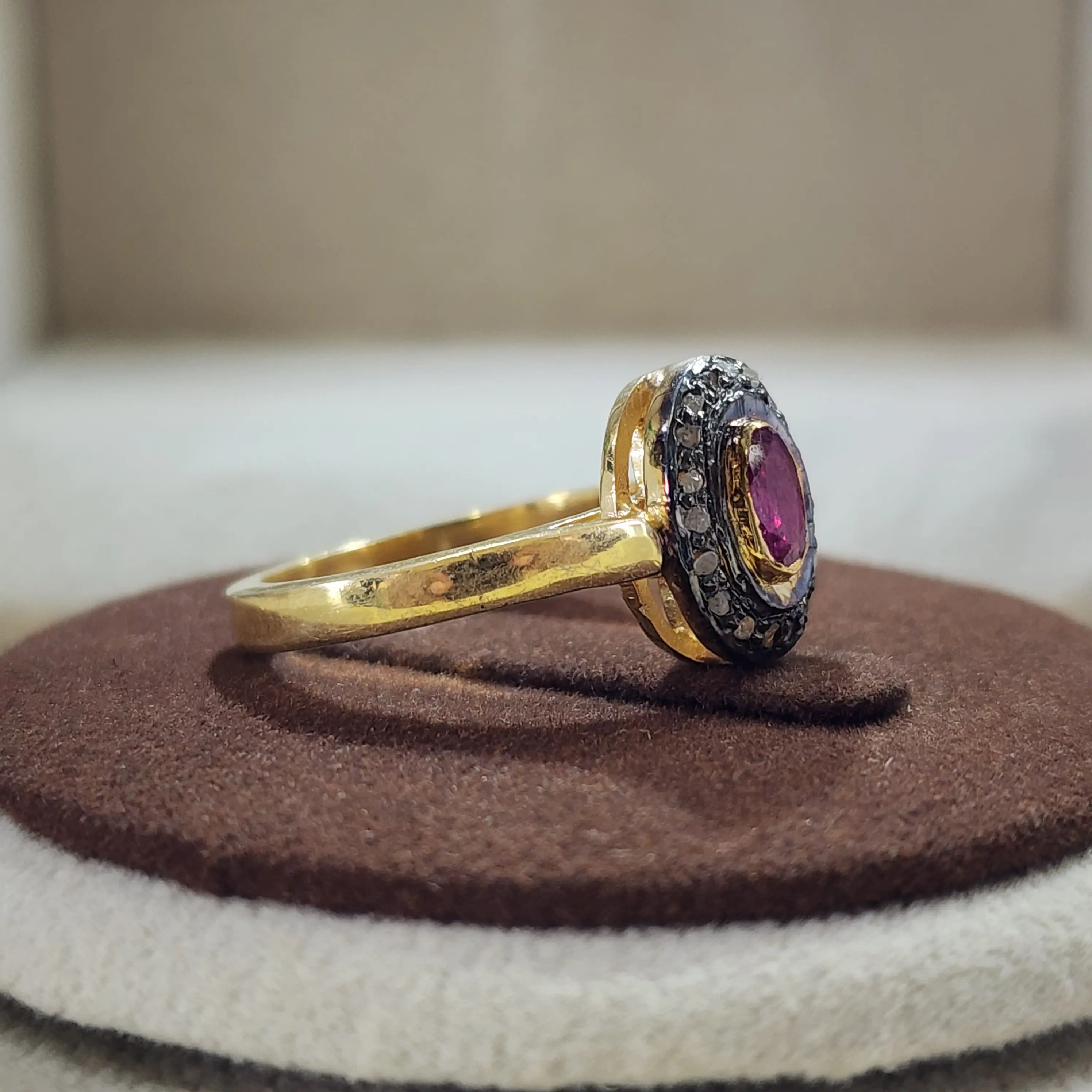 Anillo de diseño hecho a mano de piedras preciosas de rubí y Diamante victoriano chapado en oro de Plata de Ley 925 de la mejor calidad, Vintage de lujo