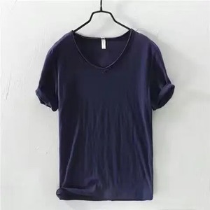 2023 Verão Novo 100% Algodão Branco T-shirt Masculino V-neck Cor Sólida Casual T Shirt Básico Tees Plus Size 3XL Manga Curta Tops