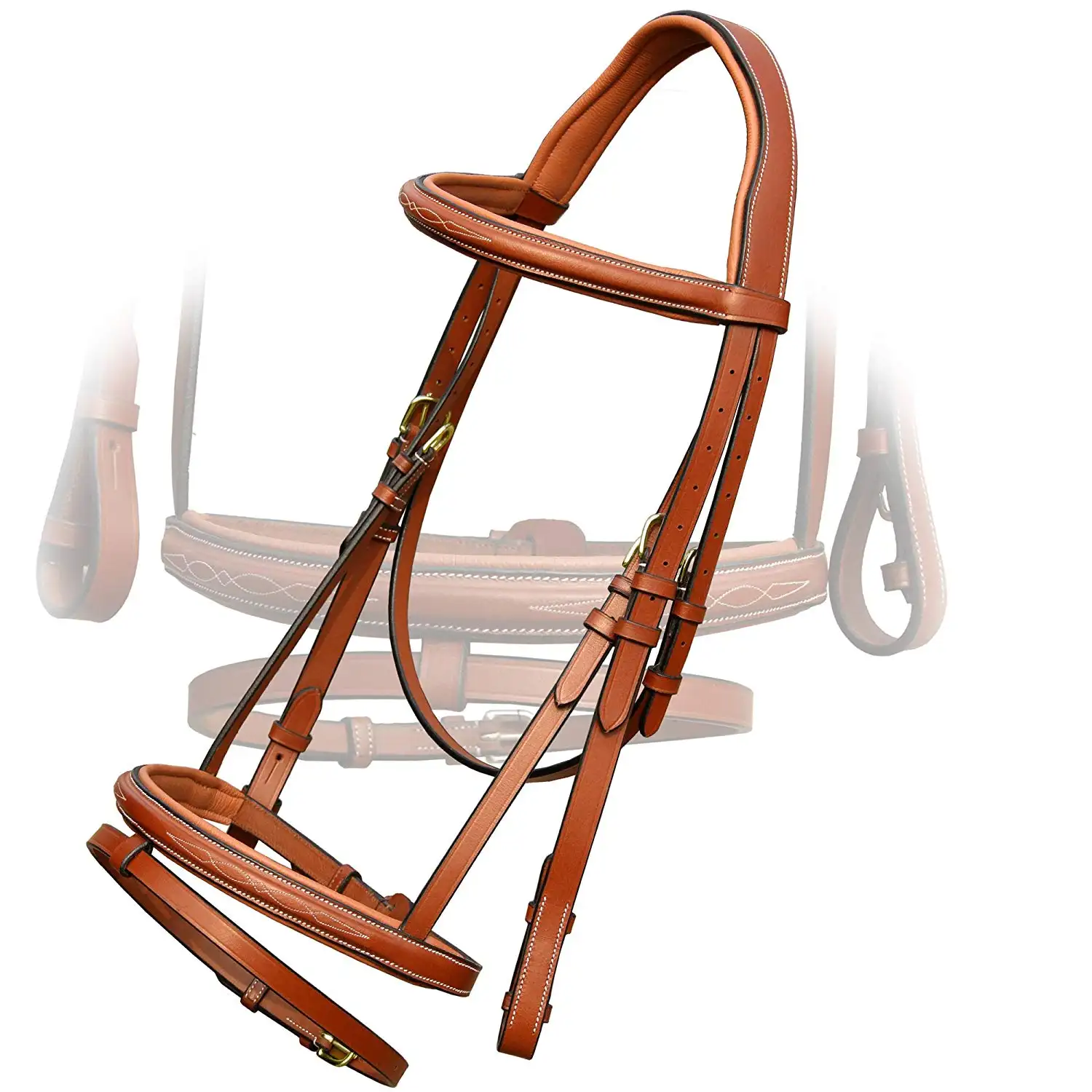 Snaffle Bridle Tan Color con bronceado acolchado Tamaño completo Leather noseband Brow Band rein y productos de caballos ecuestres