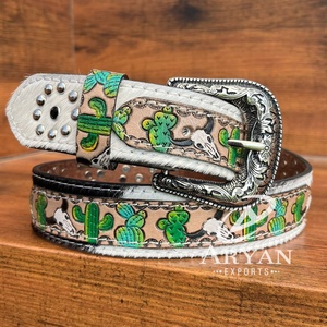 Nuevo 2025 patrón occidental moda mano Tooled cuero remache cinturón para hombres y mujeres cuero de vaca genuino diseñador de lujo cinturones de vaquero - Product Image 1