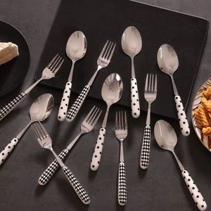 Designer Cutlery Set <strong>Made</strong> of Stainless Steel and Beautiful Resin Handle Black and White Design in Affordable Price by <strong>HHO</strong> - Product Image 1