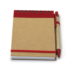 Blocco note ECO rilegato ad anello con penna, cartone riciclato, cover rigida, 80 fogli, fascia elastica, personalizzabile, notebook 9,7x14,4x1cm