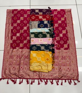 Raghuveer kreasyonları kadın Bandhani kravat-boya Dupatta etnik Rajasthani Gota sınır püsküllü şenlikli ve gündelik giyim ile çaldı - Product Image 3