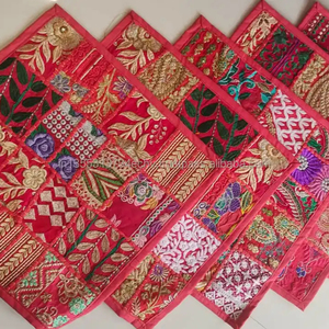 インドのエスニックサリパッチワーク刺繍枕クッションカバーリビングルームの家の結婚式の装飾クッションケース