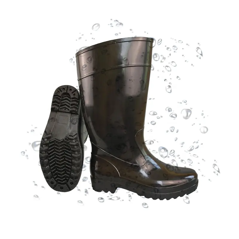 حذاء رجالي اقتصادي رخيص بالجملة حذاء مطاطي للعمل يصل إلى الركبة مقاوم للماء ويمنع التزحلق حذاء مطر للحديقة من البلاستيك لون أسود