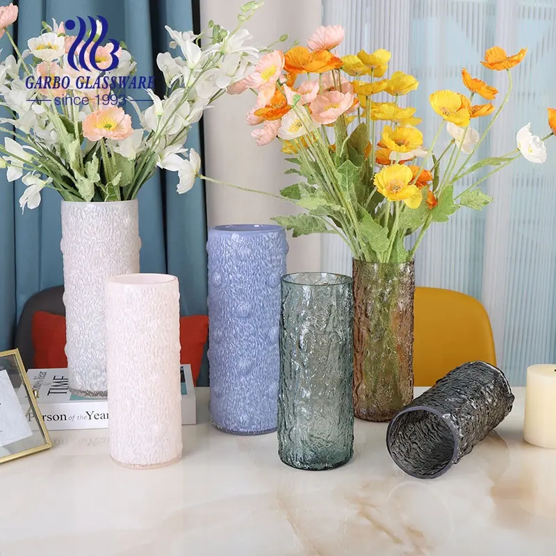 Forma lunga di colore spruzzatura Highball vetro porta fiori festa della mamma promozione regalo interno tavola di casa decorazione vetreria vasi di fiori