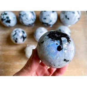 Polished <strong>White</strong> Rainbow Moonstone Sphere Blue Fire Crystal Ball Spiritual Quartz Gemstone for <strong>Jade</strong> Reiki Healing Meditation - Product Image 5