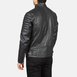 Erkekler için şık orijinal koyun derisi Damian deri Biker ceket bel kemeri göğüs cepler kapitone Arms deri Biker ceket