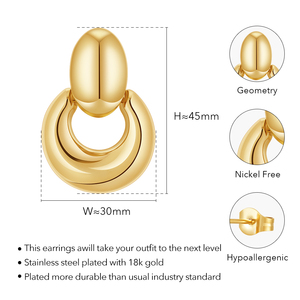 Son 18K altın kaplama paslanmaz çelik takı pürüzsüz Oval büyük tıknaz bırakılan düğme küpe hipoalerjenik Hoop küpe E241542 - Product Image 3