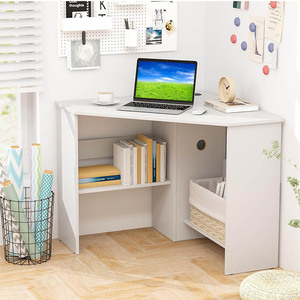 Mesa de ordenador moderna con esquina triangular, mesa de ordenador de madera para ahorrar espacio con estantería - Product Image 4