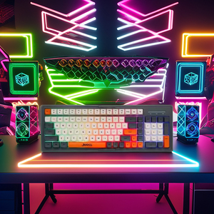 Teclado de membrana de iluminación con cable Jedel, tecla de 3 colores, función Multimedia, interruptor de eje rojo en idioma inglés para Gamer - Product Image 5