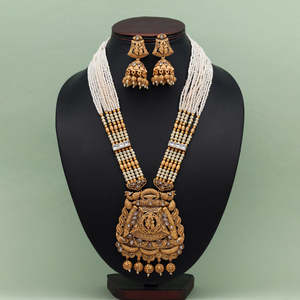 Altın renk Lord Radha Krishna mat altın Rajwadi tapınak kolye seti (TPLN584GLD) - Product Image 2