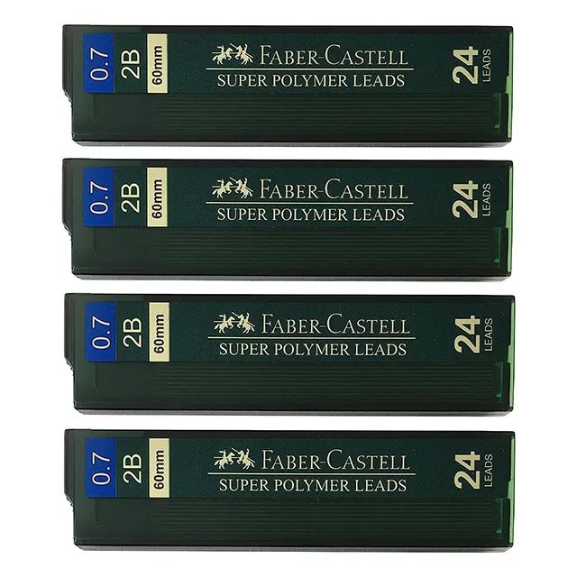 Faber-Castell 0.7mm 2B Super Polymer Leads Refills 4 Tubes, 24 Leads each