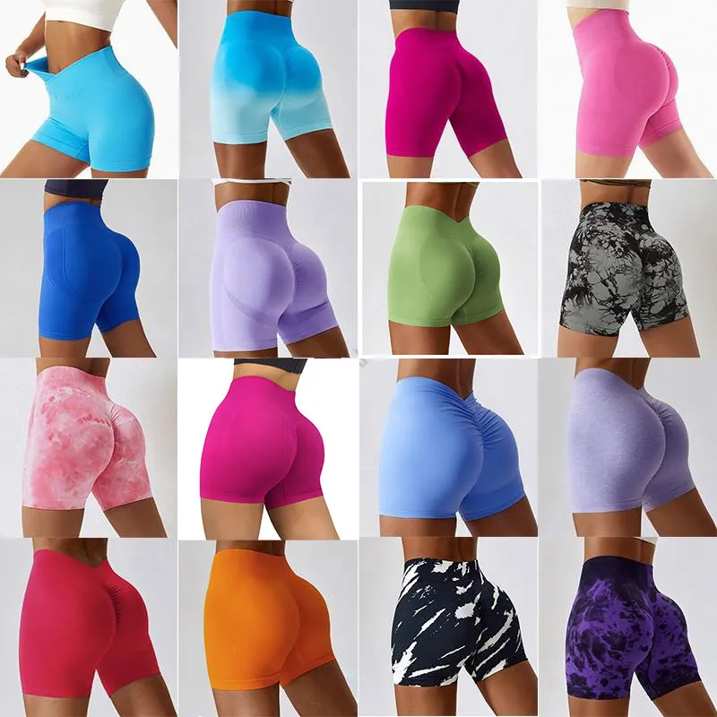 2023-24 Short de sport pour femme taille haute sans couture Fitness Butt Lifting short respirant avec logo personnalisé taille et couleur