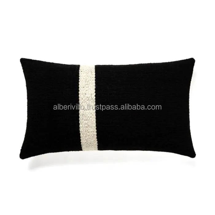 Noir couleur bois tissé housse de coussin taille personnalisée salon simple rayure taie d'oreiller housse de coussin de l'inde