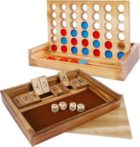 Classic Rustic Wooden Shut the Box 4-in-a-Row Strategy <strong>Game</strong> Set with <strong>Dice</strong> <strong>Toy</strong> for Kids Family and Travel - Product Image 1