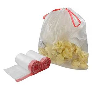 Almacenamiento transparente personalizado PE basura desechable al aire libre de alta resistencia Durable con cordón bolsa de basura con cordón - Product Image 2