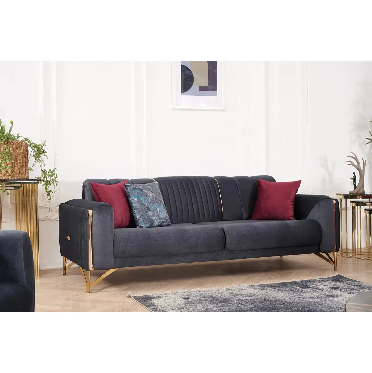 Canapé en velours doux, Style turc, métal, acier, élégance, design de meubles de maison, meubles de canapé confortables