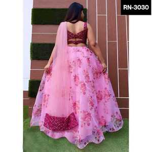 ชุดจอร์เจียสไตล์อินเดียแบบหนาพร้อมเย็บปักถักร้อยและชุดลำดับ Lehenga Choli สามารถแนบได้ใน Lehenga และ Net Dupatta - Product Image 5