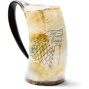 Handcrafted Viking <strong>Horn</strong> Tankard Portable Ox <strong>Horn</strong> <strong>Cup</strong> for Mead and Ale Drinking Rustic Norse Themed Drinkware Mug - Product Image 1