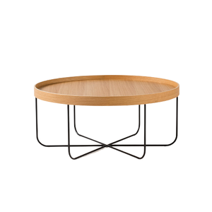 Juego de mesa de centro redonda, mesas laterales anidadas para sala de estar, mesa de madera y Marco de metal resistente, madera natural, color negro - Product Image 4