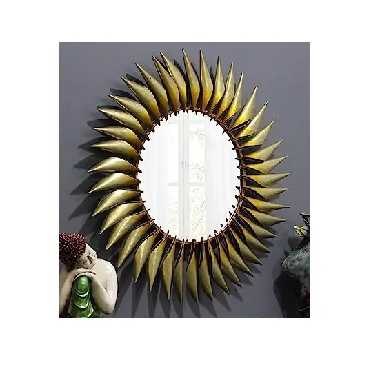 New Style Luxury Home Decor Metal Frame Indoor Sunburst Round Wall Mirror