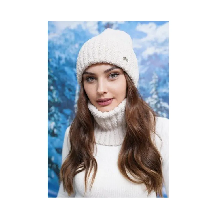 2023 Dernière arrivée Design unique Look élégant et élégant Saison d'hiver 5076-7 Ensemble chapeau et écharpe "Parme" pour femme