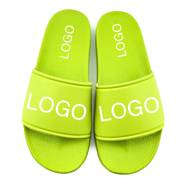 Green Color Custom Logo Plain Slides Beach Wear Breathable Plus Size Rubber Foam Blank Womens Slides