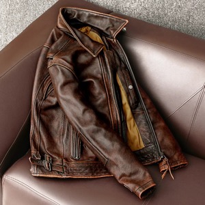 גברים עור אמיתי מעיל וינטג חום 100% cowhide מעיל אופנה רזה בגדים מזדמנים ללבוש מזדמנים