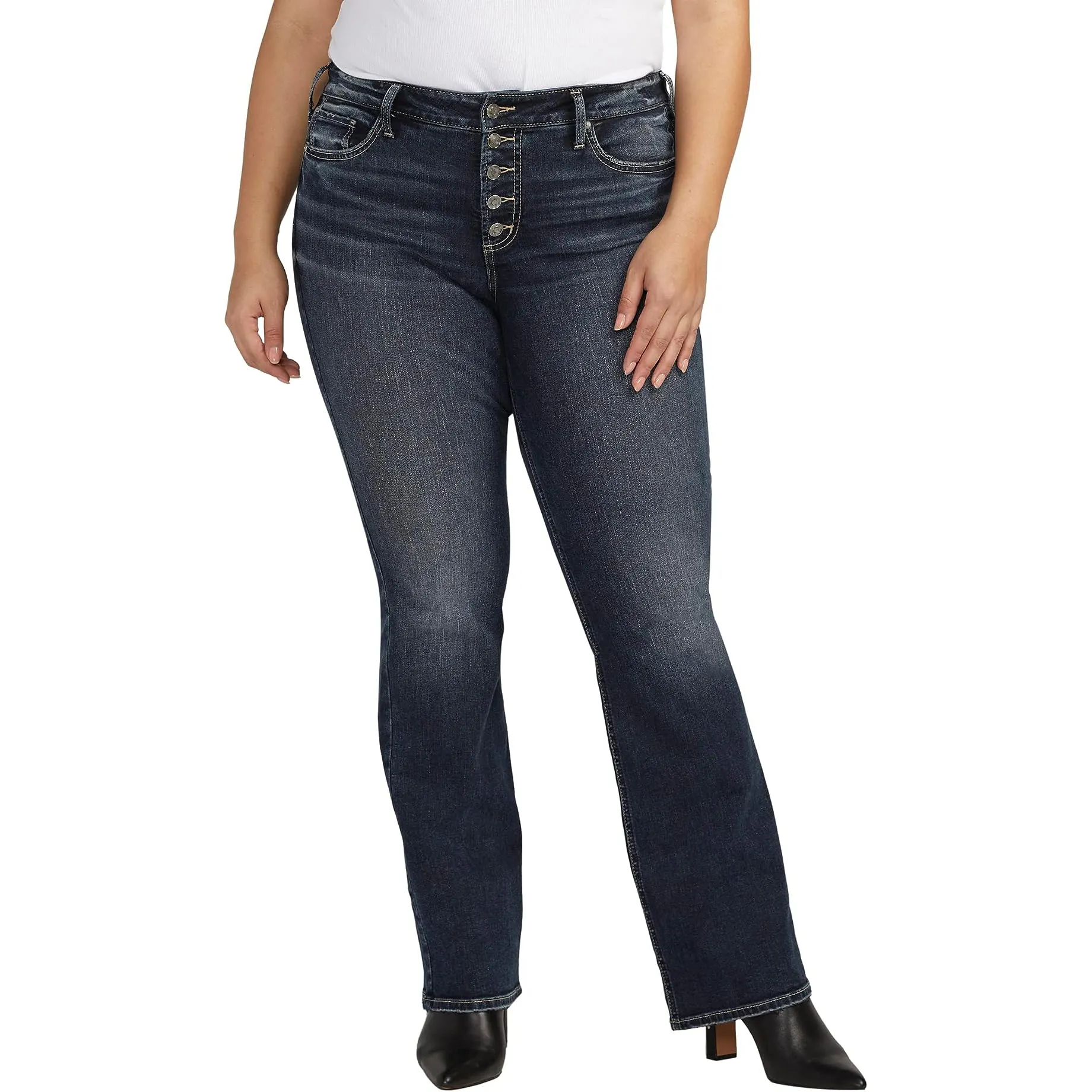 Jeans Denim Femme Beaux Boutons Argentés Denim Longueur Cheville Pantalon Décontracté Streetwear Dames Coton Taille Haute Jeans