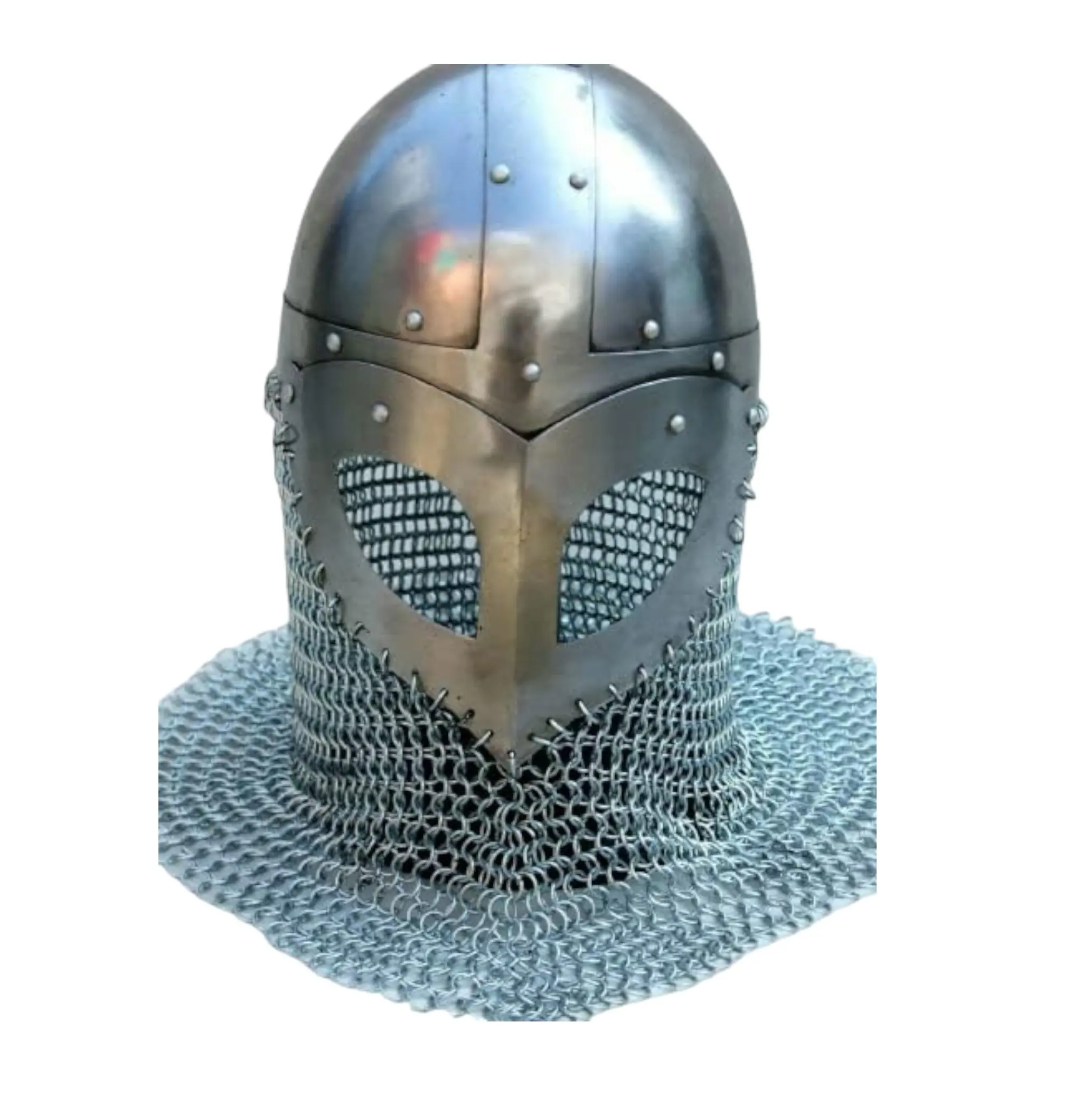 Novo Design Capacete Medieval Viking Armadura Capacete com Corrente Mail Réplica Armadura Traje Medieval LARP Norman da Índia