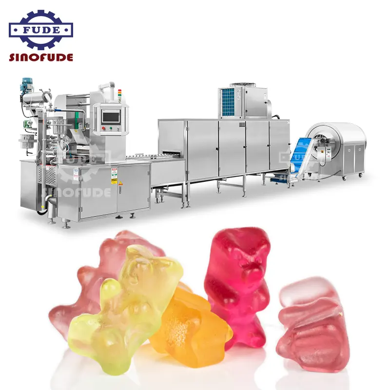Máquina de linha de produção automática para fazer doces e vitaminas, macho de terra 3d, gelatina macia, ursinho de goma, servo automático totalmente automático