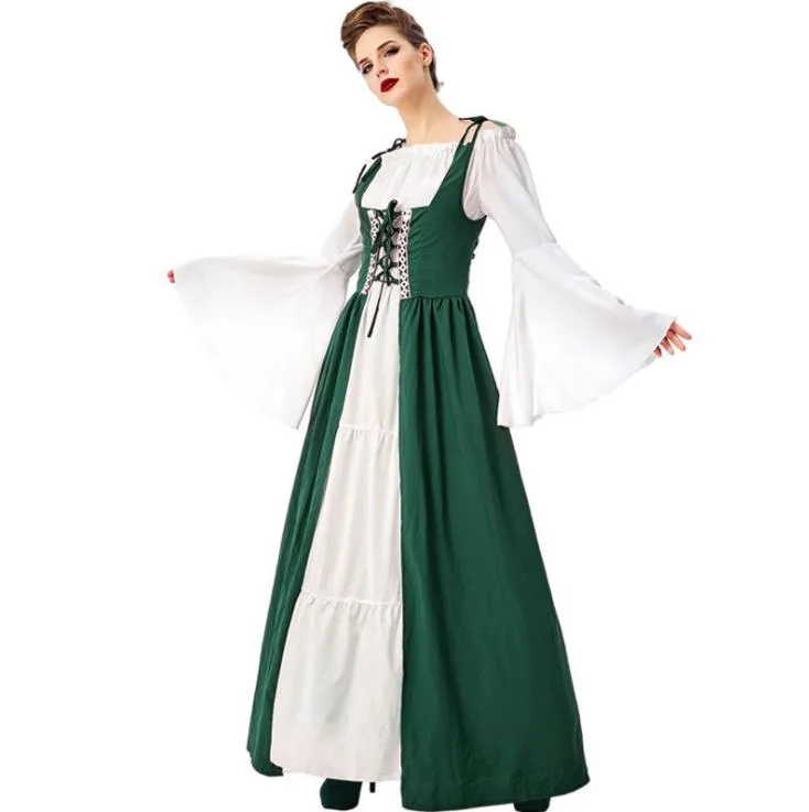 Hotsale disfraz de Halloween europeo y americano cuello cuadrado paquete cintura medieval renacimiento retro vestidos