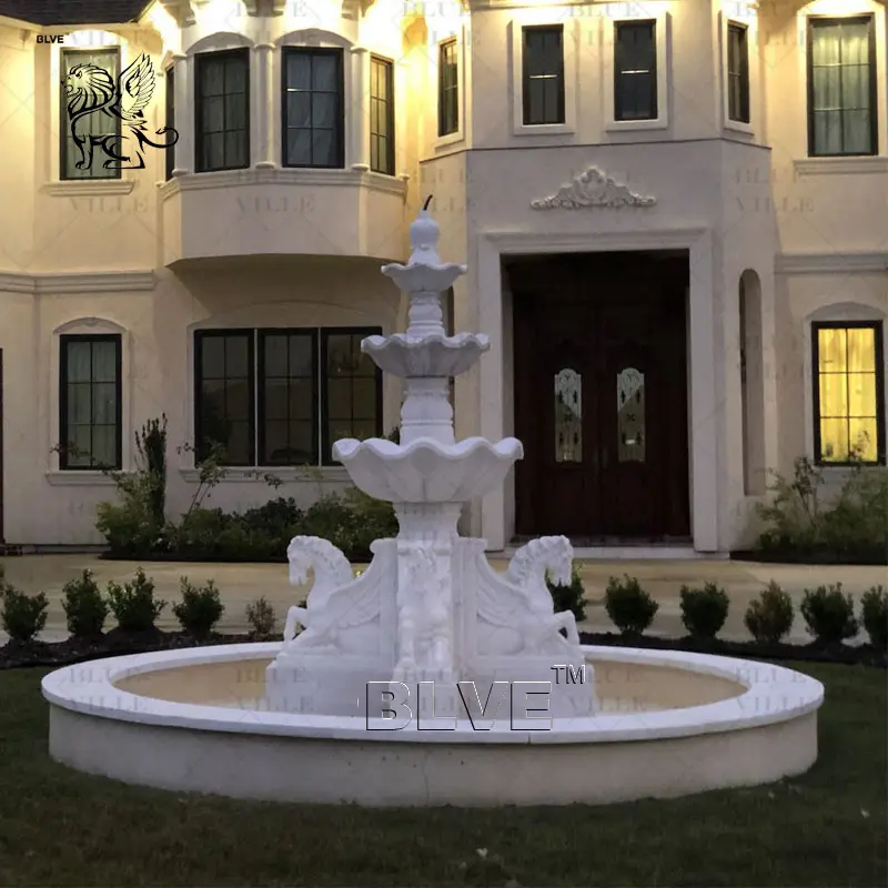 BLVE decorazione giardino esterno intaglio a mano grandi dimensioni fontane d'acqua bianco marmo tre livelli fontana