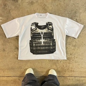 アメリカンクリエイティブアートプリント100% コットンジャージーTシャツ男性用カジュアルルーズフィットノースリーブスポーツストリート服ブランクデザイン