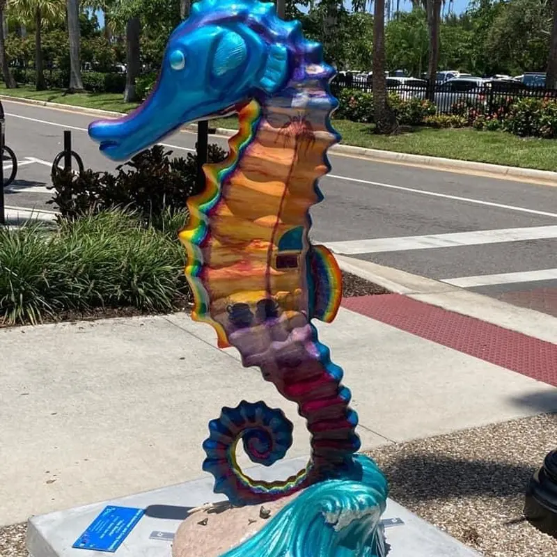 seaside series theme park garden cartoon animal life size outdoor fiberglass seahorse sculpture