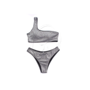 Mujer brillo Color sólido traje de baño mujer Sexy Bikini conjunto Biquini señoras un hombro Blingbling traje de baño