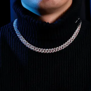 究極の高級ICED-OUT Paveダイヤモンドキューバリンクチェーンローズゴールド/シルバーヒップホップパーティーギフトスターリングシルバー素材