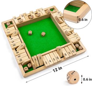 木製シャットボックスゲーム2-4プレーヤー12インチラージ4面ボード、8ダイスとルール子供と大人のための楽しい追加ゲーム - Product Image 5
