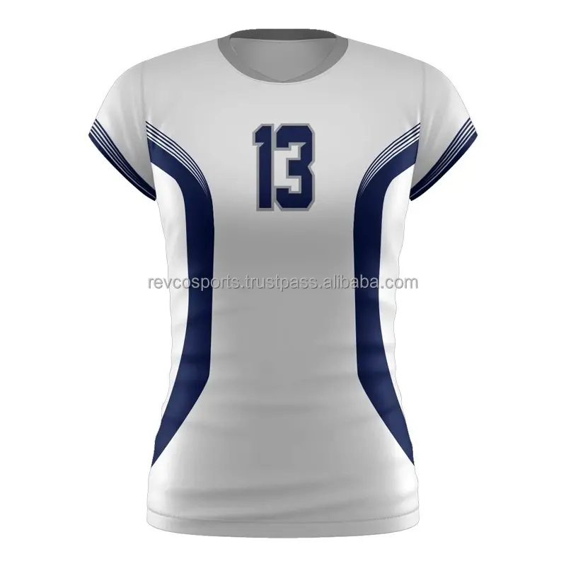 Female sportswear White and navy Blue Volley ball jerseys sleeve less Custom Latest Design Volleyball jersey In Low Price