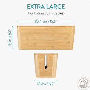 <strong>Cable</strong> <strong>Tidy</strong> Box - Bamboo <strong>Cable</strong> Storage Box Organizer for Wires, <strong>Cables</strong>, Extension Sockets, Chargers and Power Plug Cords - Product Image 4