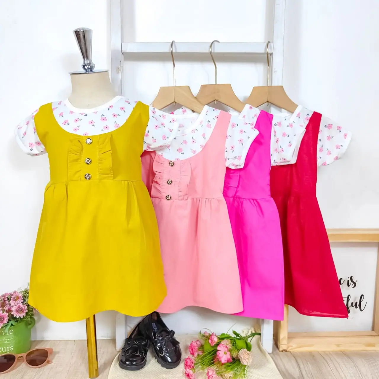 Vestido al por mayor, nuevo estilo, botón de llave para niñas de 1 a 2 años